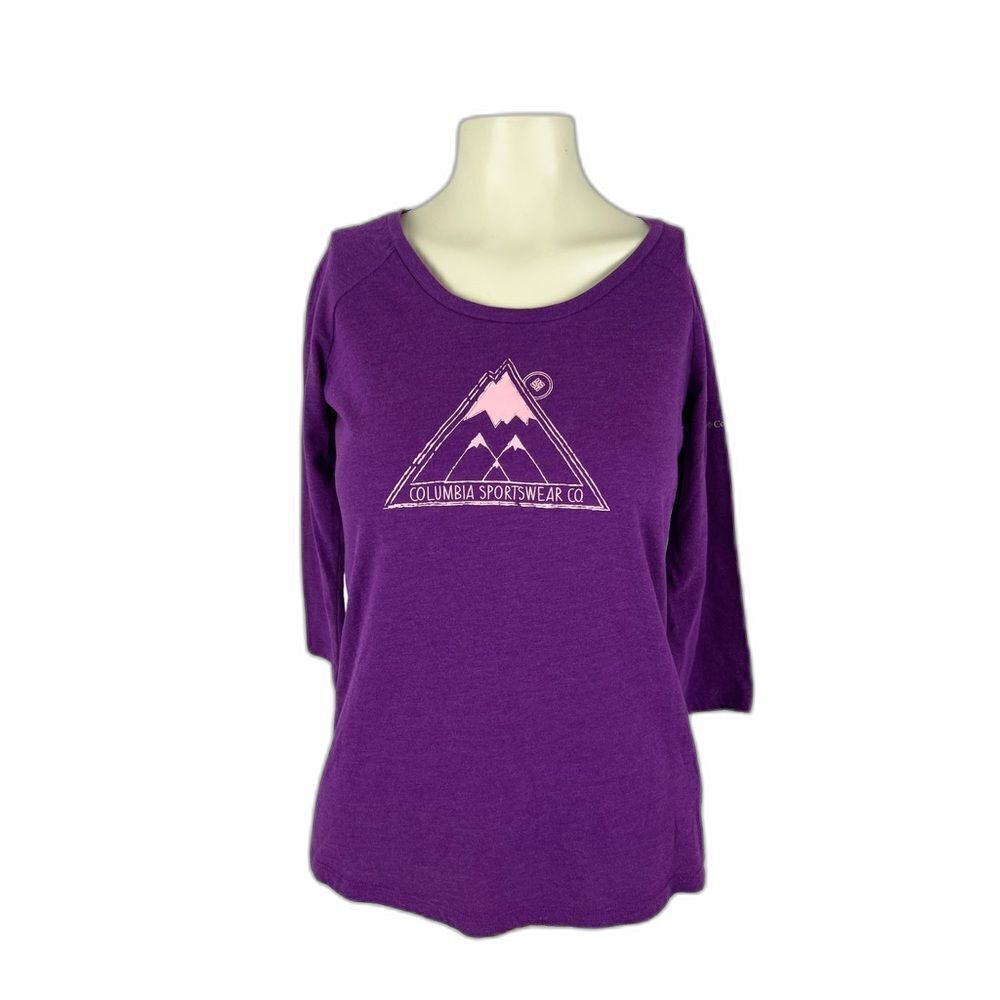 Columbia Womens 3/4 Sleeve Round Neck Graphic T-Shirt Top Purple Size Small